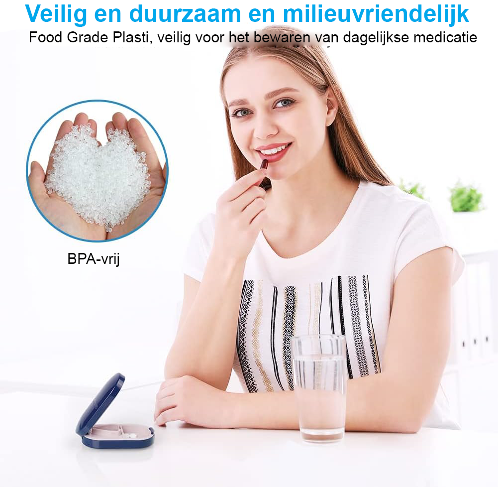 Pillensnijder en pillenverdeler met opbergvak voor onderweg