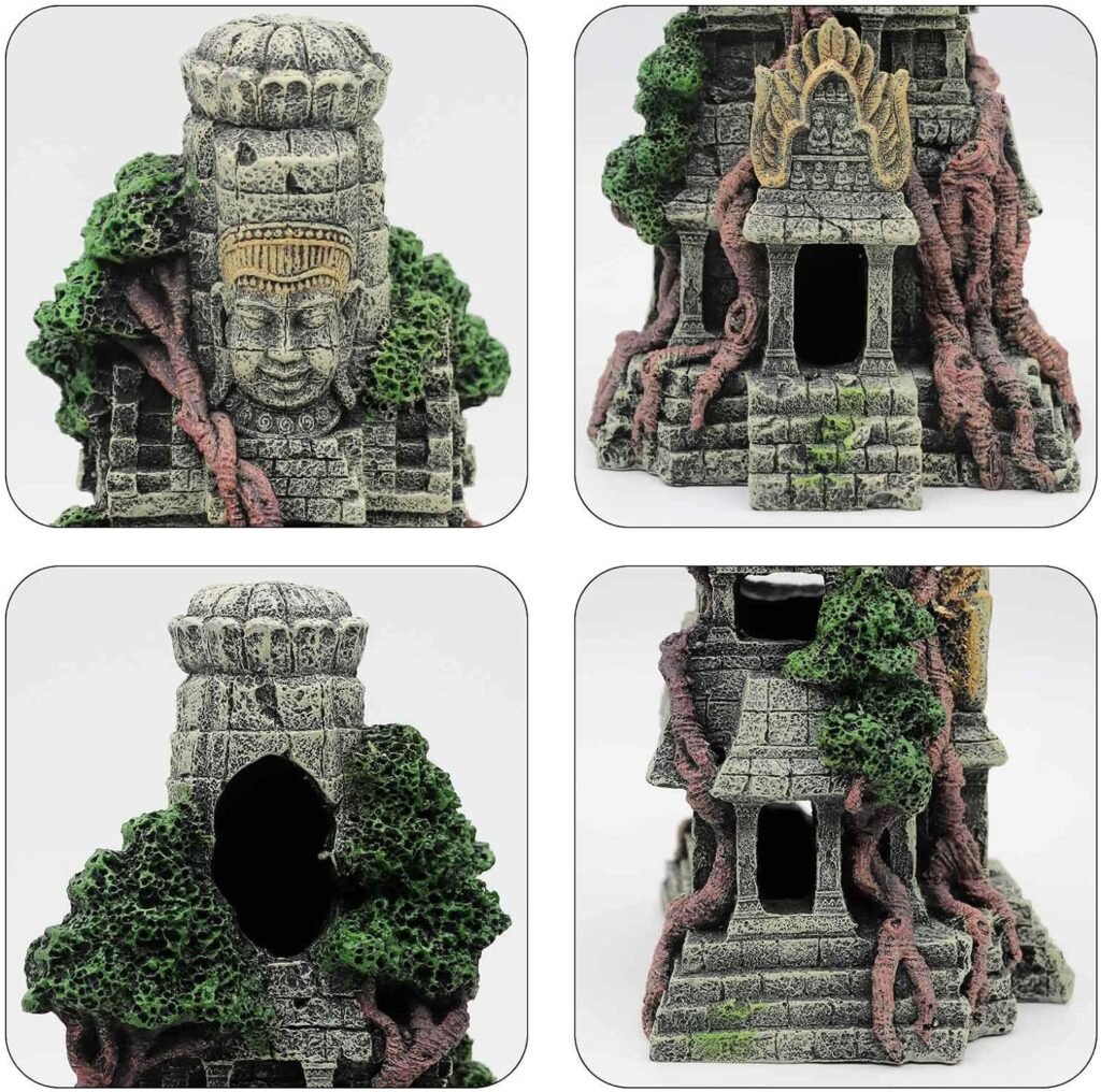 Aquariumdecoratie Boeddhabeeld - Aquarium Ornament met Kunstplanten - Realistische Steenornamenten - Natuurlijke Aquariuminrichting