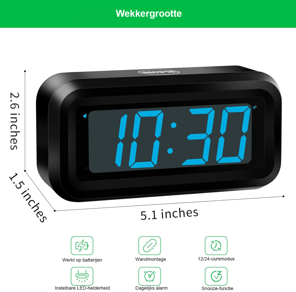 Digitale Kinderwekker - LED Wekker met Instelbare Helderheid - Educatief Design - Batterijgevoed en Draagbaar - Eenvoudige Bediening