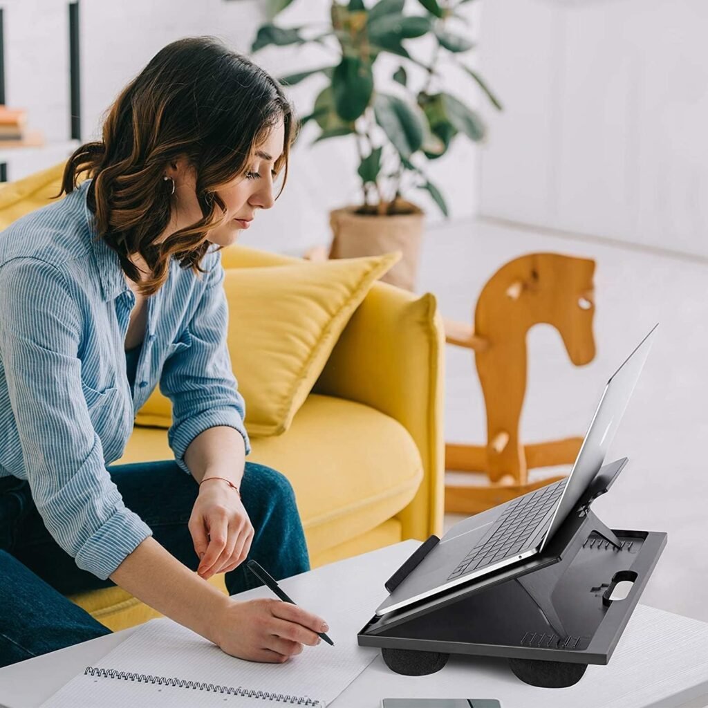 Laptopstandaard - Verstelbare Laptoptafel met Kussen - Ergonomisch en Draagbaar - Met Opbergvak voor Thuis, Kantoor en Onderweg