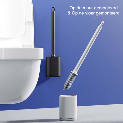 Siliconen toiletborstel zwart-wit met elastiek voor hygiënische toiletreiniging