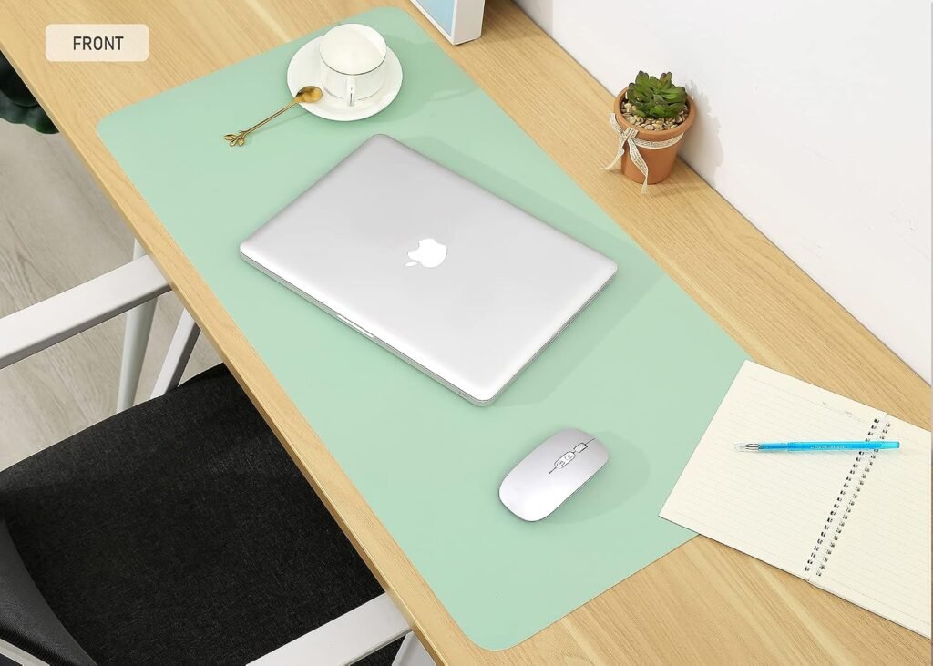 Dubbelzijdige bureau-onderlegger van PU-leer in bruin en rijstkleur, 90 x 43 cm, antislip en waterdicht