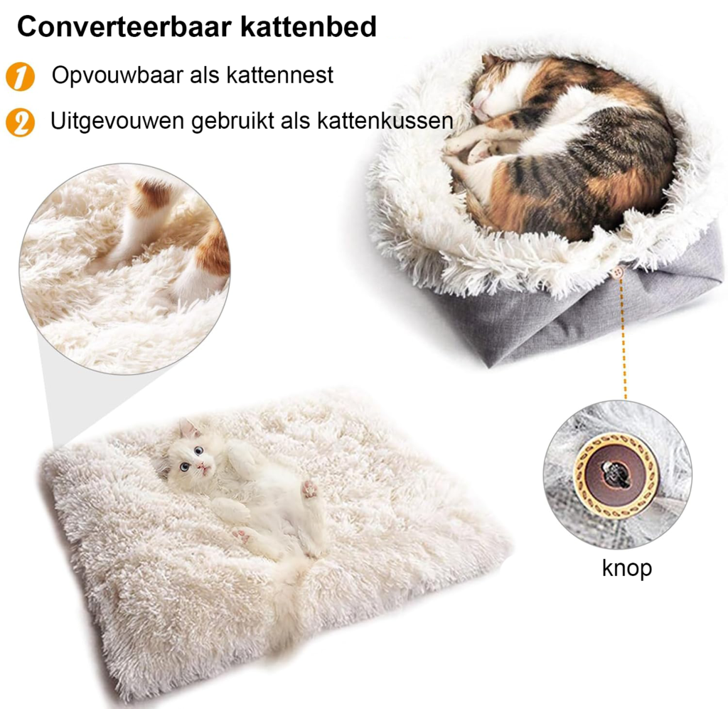 Katten- en hondenbed in slaapzakstijl van polyester, grijs met witte accenten, 60 cm diameter