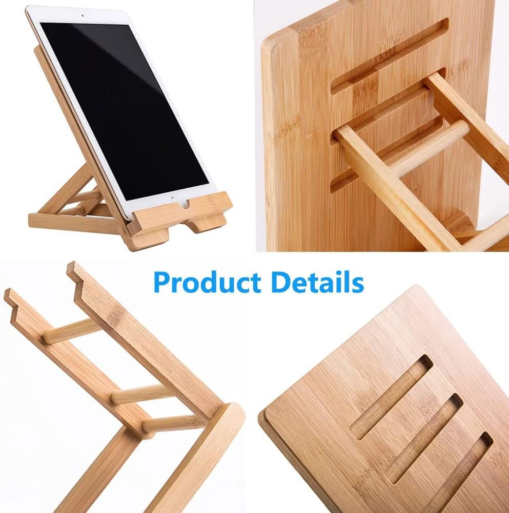 Houten bamboe tablet- en telefoonstandaard voor bureau, groot formaat