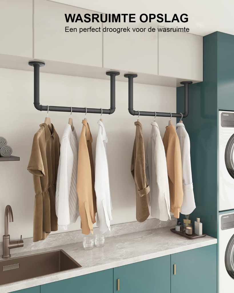 Industriële kledingstang zwart 49 cm voor wandmontage