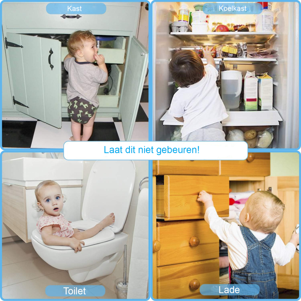 Verstelbaar kinderslot voor kastjes en laden zonder boren, zelfklevende kinderbeveiliging