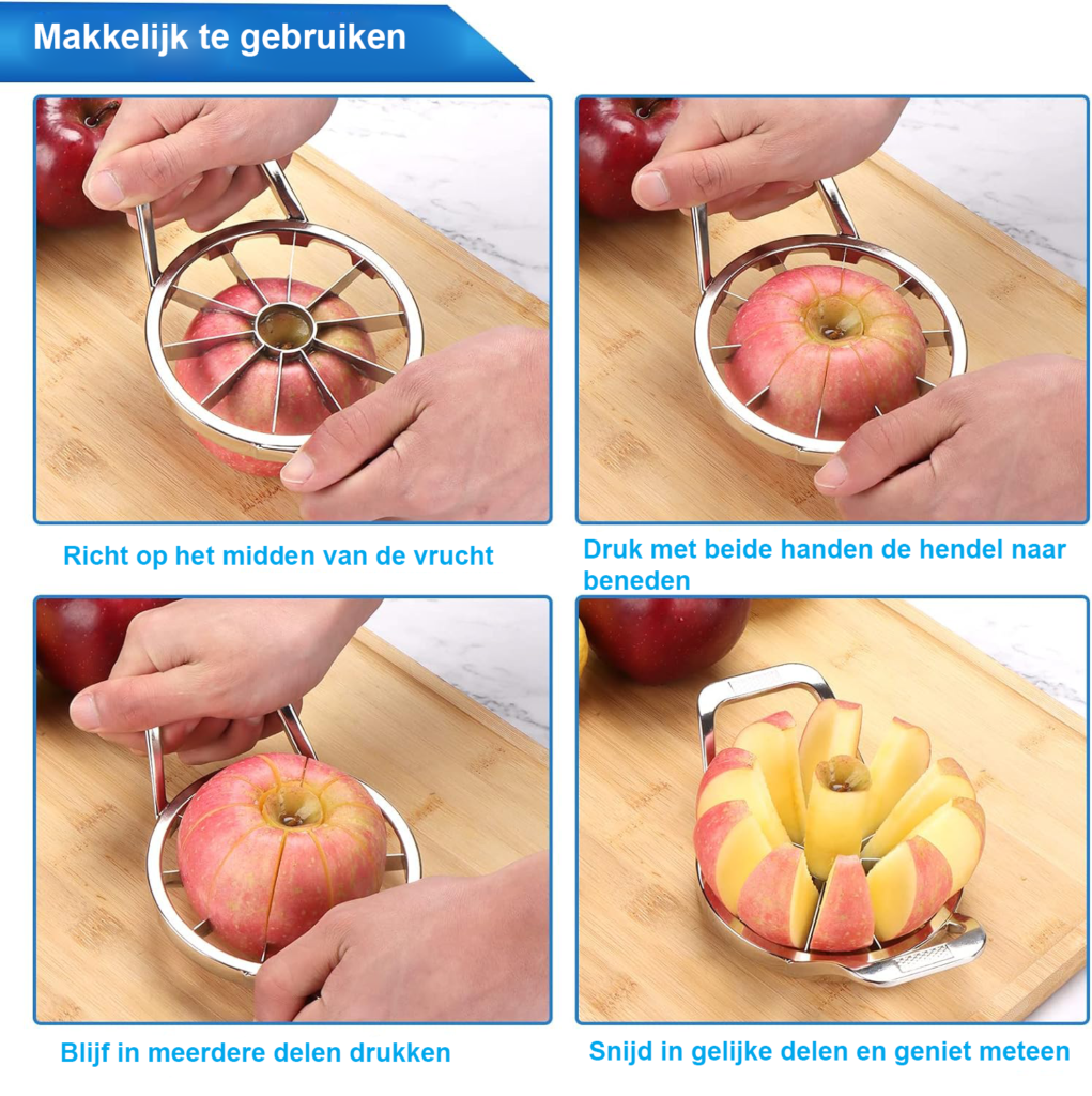 Roestvrijstalen appelverdeler 4-in-1 met ontpitter en schiller
