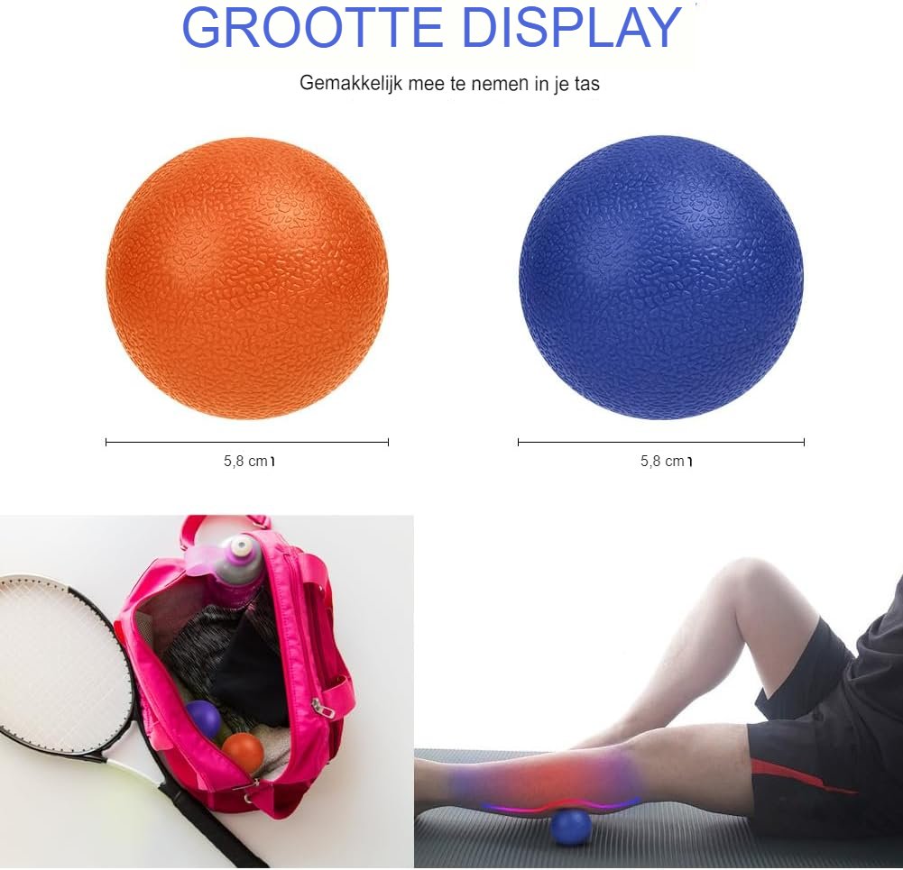 Fascia massagebal set 2 stuks met stekels voor voeten, rug, nek en handen