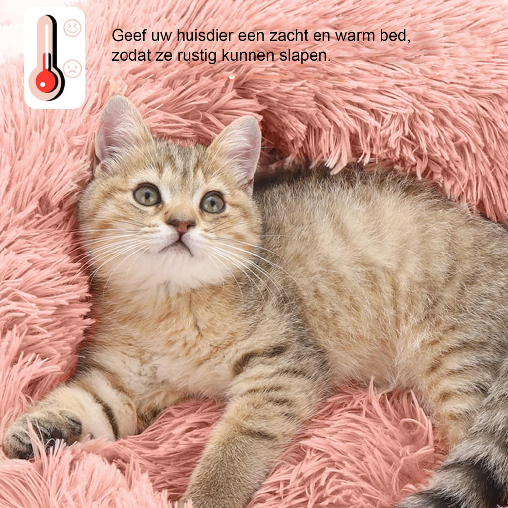 Fluffy hondenbed van zacht pluche in roze, maat S, voor honden en katten