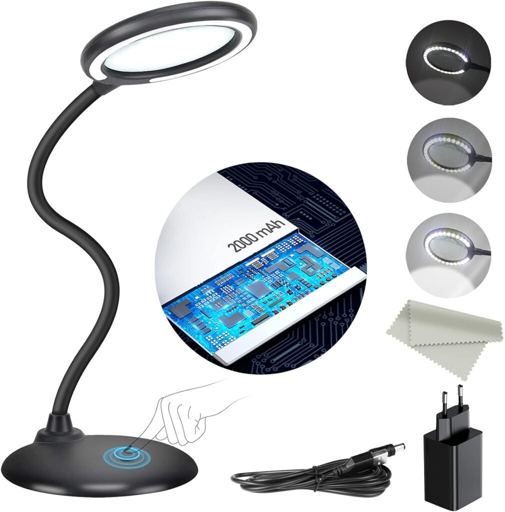 Deze oplaadbare vergrotingsbureaulamp met handtouch bediening is jouw ideale metgezel voor nauwkeurig werk, waarbij helderheid en vergroting cruciaal zijn. Dankzij het innovatieve ontwerp en de veelzijdige functionaliteiten, verbetert deze bureaulamp jouw werkervaring en zorgt voor comfortabele en efficiënte werkomstandigheden. Voordelen Oplaadbaar ontwerp voor draadloos gebruik, waardoor je niet gebonden bent aan een stopcontact. Handtouch bediening voor eenvoudige aanpassing van helderheid en vergroting. Verstelbare arm en draaibare lampkop voor optimale positionering en flexibiliteit. Hoogwaardige LED-verlichting voor helder en natuurlijk licht, waardoor vermoeidheid van de ogen wordt verminderd. Vergrootglas met verschillende dioptrieën voor het nauwkeurig bekijken van kleine details. Draadloos en oplaadbaar Deze vergrotingsbureaulamp is uitgerust met een oplaadbare batterij, waardoor je geen gedoe hebt met vervelende snoeren en altijd flexibel bent in het plaatsen van de lamp op je bureau. Je kunt hem gemakkelijk opladen via een USB-poort. Handtouch bediening Met de handtouch bediening kun je eenvoudig de helderheid van de LED-verlichting aanpassen en de vergroting van het vergrootglas regelen. Met slechts een lichte aanraking pas je de instellingen aan naar jouw voorkeur, zonder dat je knoppen hoeft in te drukken. Verstelbaar en draaibaar ontwerp De lamp heeft een flexibele arm die 360 graden kan draaien en buigen, waardoor je de lamp eenvoudig kunt aanpassen en positioneren voor het beste licht op jouw werkplek. De lampkop kan ook in verschillende hoeken worden gekanteld voor optimale verlichting. Hoogwaardige LED-verlichting Met de ingebouwde LED-lampen geniet je van helder en natuurlijk licht dat vermoeidheid van de ogen vermindert en de contrasten verbetert, waardoor je comfortabel kunt werken, zelfs bij langdurig gebruik. Vergrootglas met verstelbare dioptrieën Het vergrootglas van deze bureaulamp is voorzien van lenzen met verschillende dioptrieën, zodat je kleine details duidelijk en nauwkeurig kunt bekijken. Of je nu fijn handwerk doet, leest of kleine onderdelen inspecteert, dit vergrootglas biedt de perfecte vergroting voor jouw behoeften. Verpakkingsinhoud 1x Oplaadbare vergrotingsbureaulamp 1x USB-oplaadkabel Handleiding Productspecificaties Afmetingen: 21.9 x 18 x 16.5 cm Gewicht: 1.86 kg Materiaal: Plastic Lichtbron: LED Vergroting: Verstelbaar Voeding: Oplaadbaar via USB Kleur: [vul hier de kleur in] Bestel nu deze handige oplaadbare vergrotingsbureaulamp en ervaar het gemak van nauwkeurig werken met helder licht en vergroting!
