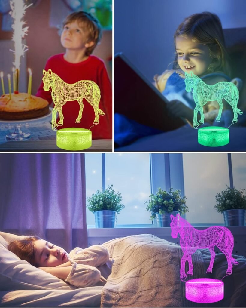 3D illusie nachtlamp met paardenmotief, afstandsbediening en kleurverandering