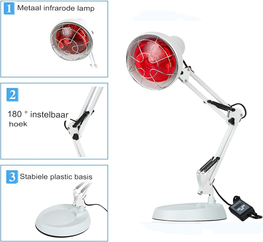 Infraroodlamp 150W - Infraroodlichttherapie - Verstelbare Hoek en Hoogte - Timerfunctie - 32,79 x 23,7 x 17,9 cm