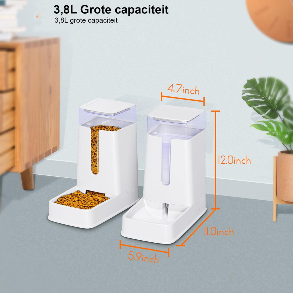 Voeder- en waterdispenser set 3,8 liter voor kleine en middelgrote honden en katten
