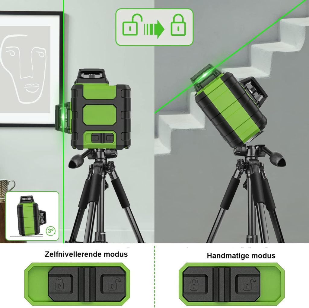 360° zelfnivellerende 3D kruislijnlaser met groene stralen, 12 lijnen en IP54 waterdichte behuizing