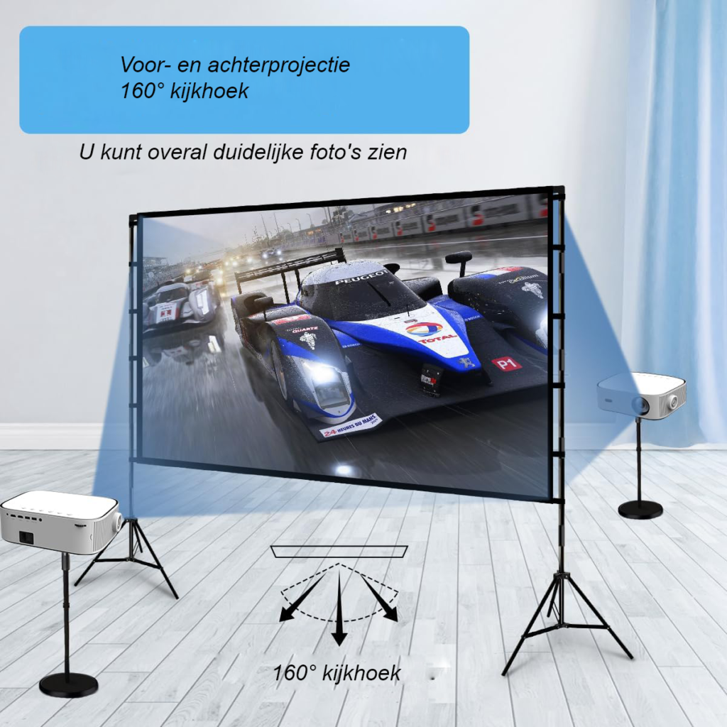 Projectiescherm 120 Inch met Stand - Draagbaar Filmscherm voor Binnen en Buiten - 16:9 4K HD - Kreukvrij met Draagtas