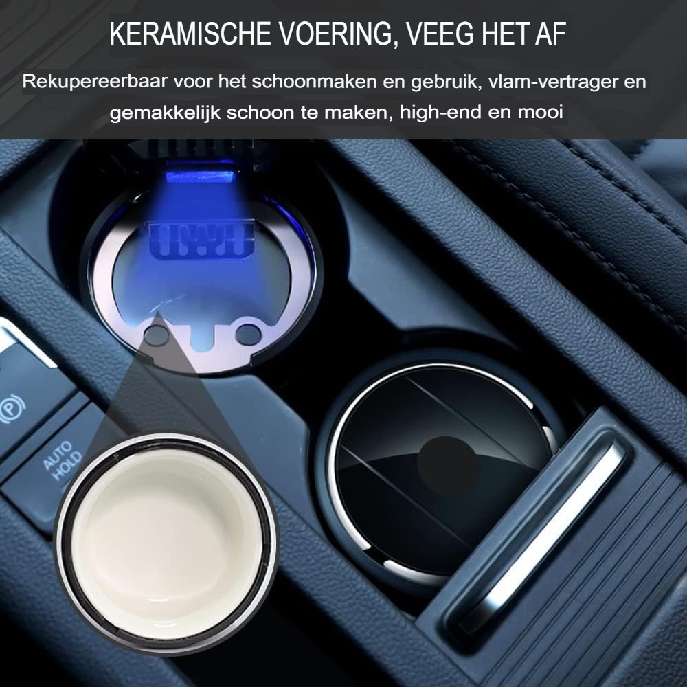 Zwarte auto-asbak met afneembare deksel voor bekerhouder