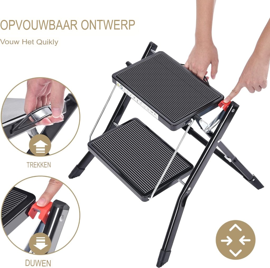 Opvouwbare trapladder met antislip treden en veiligheidsmechanisme