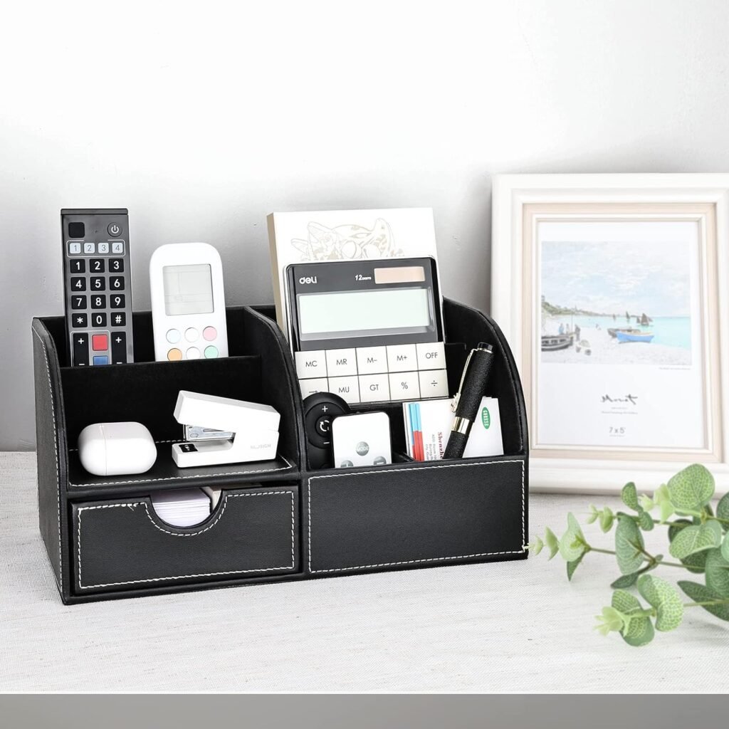PU leren bureau organizer met pennenhouders in zwart