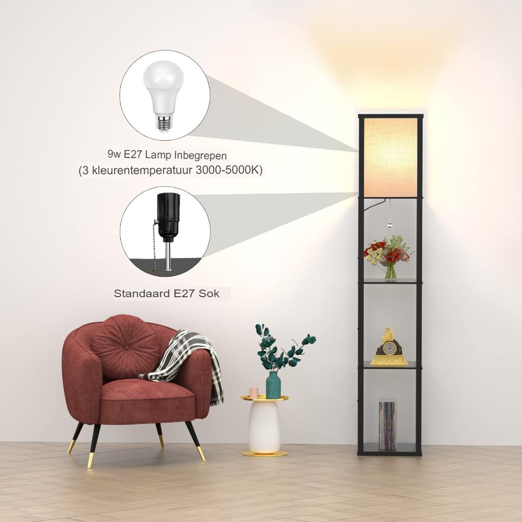 Vloerlamp met verstelbare kleurtemperatuur 3000K tot 5000K en afstandsbediening