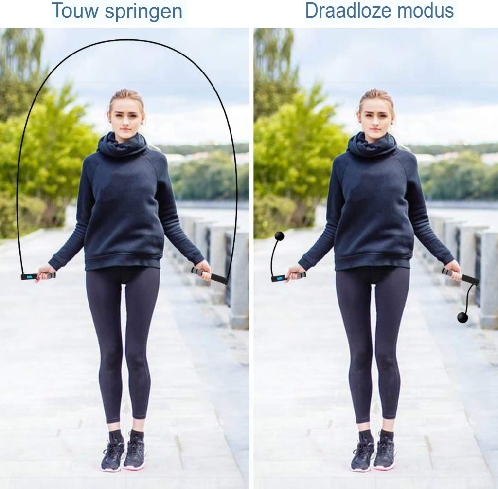 Verzwaard springtouw met calorieënteller, verstelbare lengte, antislip handvatten en weerstandsbanden