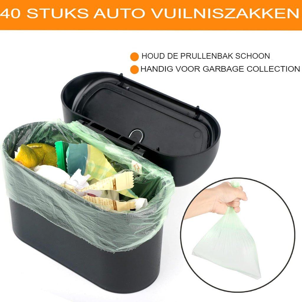 Kleine prullenbak voor auto met automatische deksel en vuilniszakjes