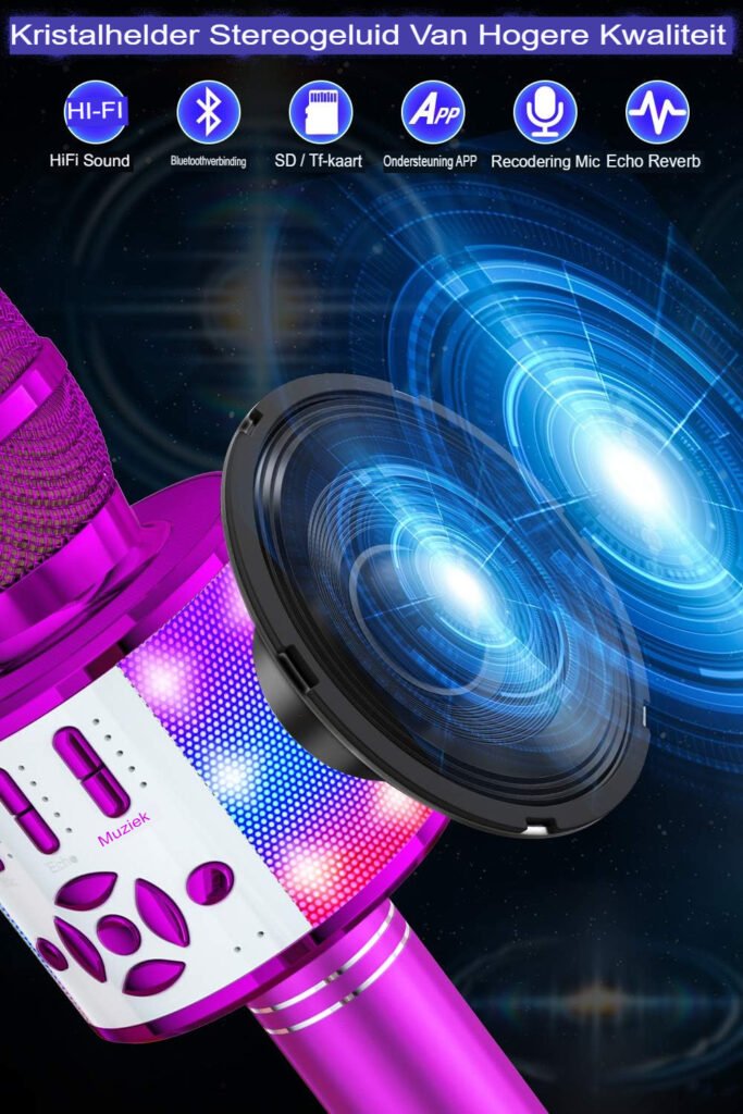 Bluetooth Karaoke Microfoon - Draadloze Karaoke Set met LED Verlichting - Ingebouwde Speakers - Voor Smartphones en Tablets