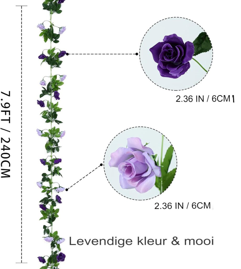 Kunstbloemenslinger Paars - Kunstmatige Klimplant voor Wanddecoratie - Hangende Bloemen - Set van 2 Stuks