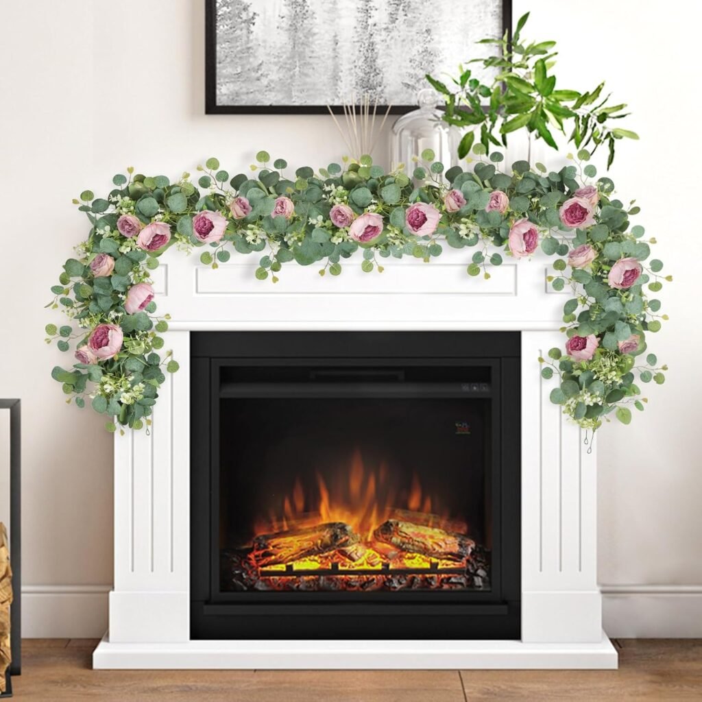 Kunstbloemenslinger met Eucalyptus en Pioenrozen - Decoratieve Bloemenkrans voor Bruiloft en Feest - Roze en Groen - Set van 2, 200 cm