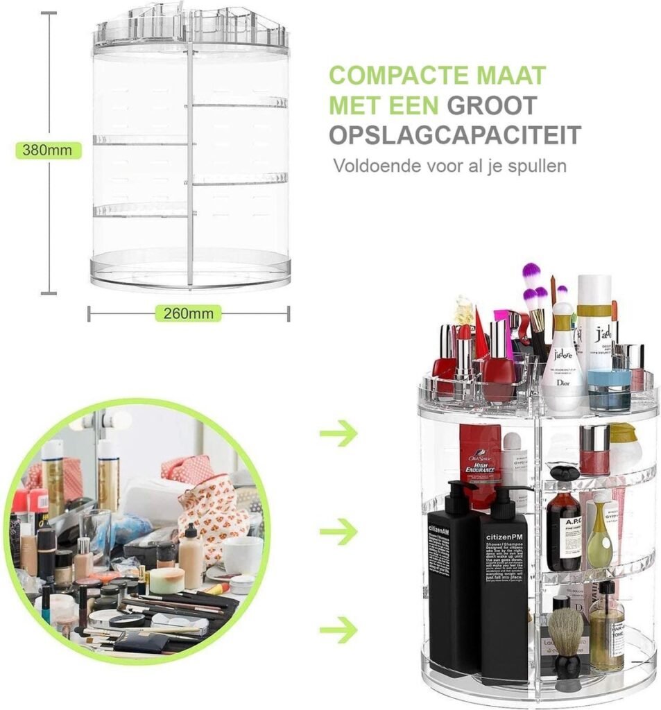 Draaibare make-up organizer transparant voor cosmetica, skincare en make-up Is this conversation helpful so far?