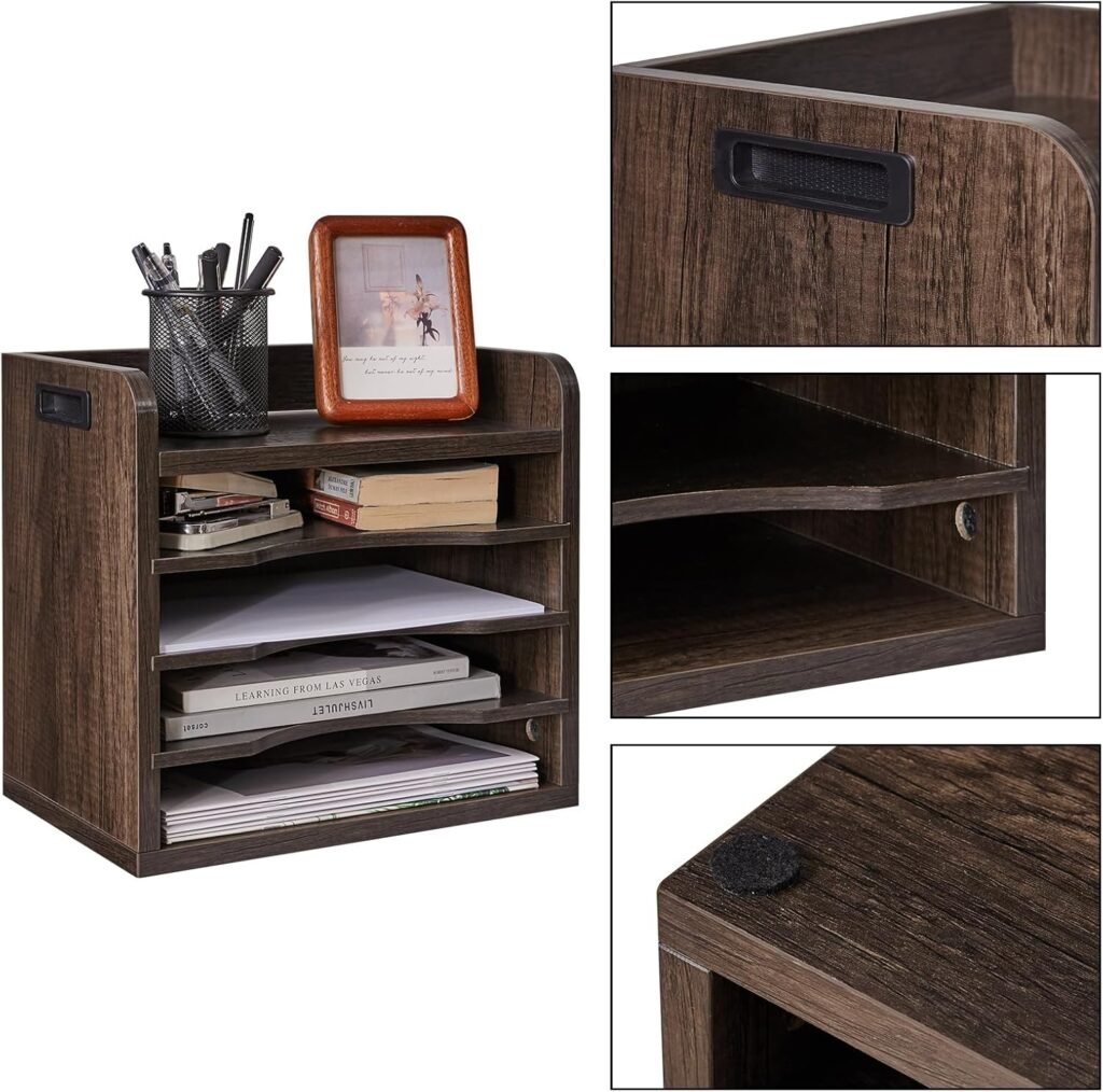 Houten bureau organizer met verwijderbare planken voor A4 documenten en boeken, grijs, 34 x 23 x 31,5 cm