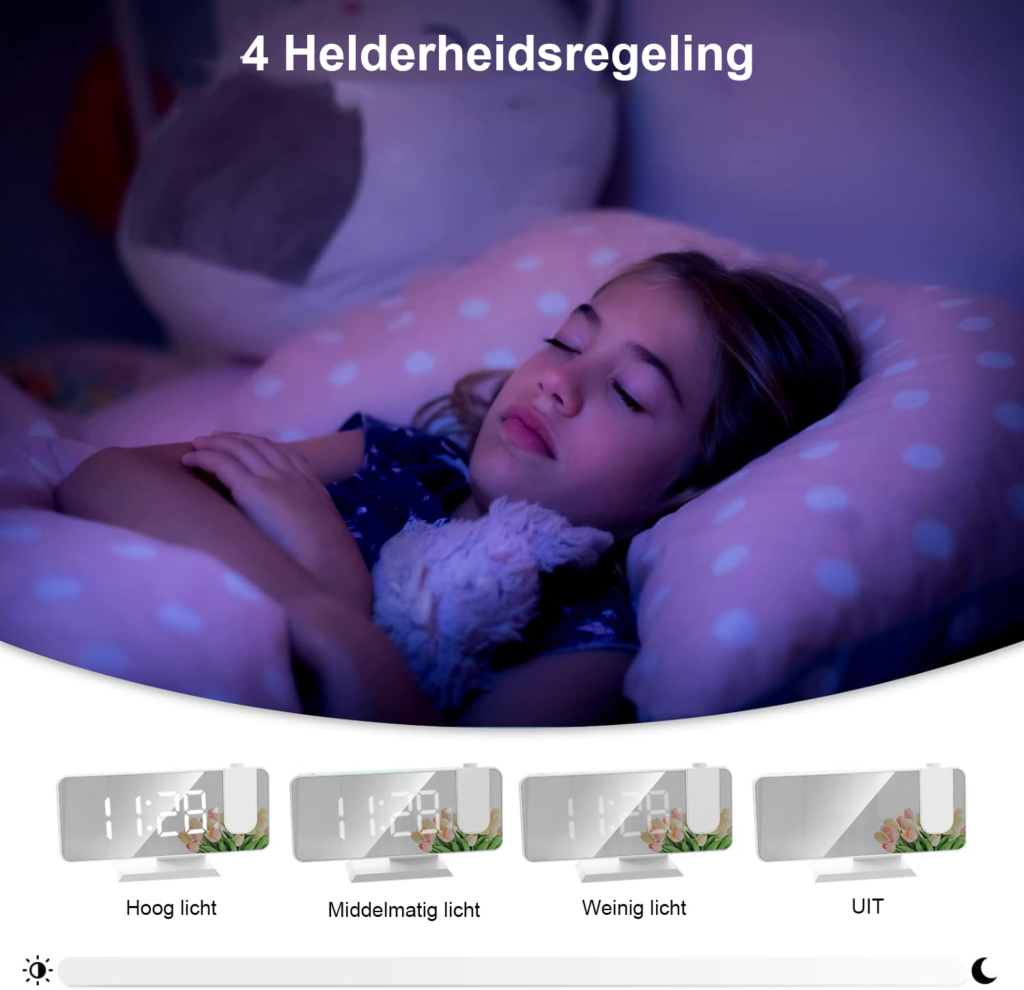 Wekkerradio met Projectie - Projectieklok met Wekker - LED Display en USB-aansluiting - Instelbare Projectiehelderheid