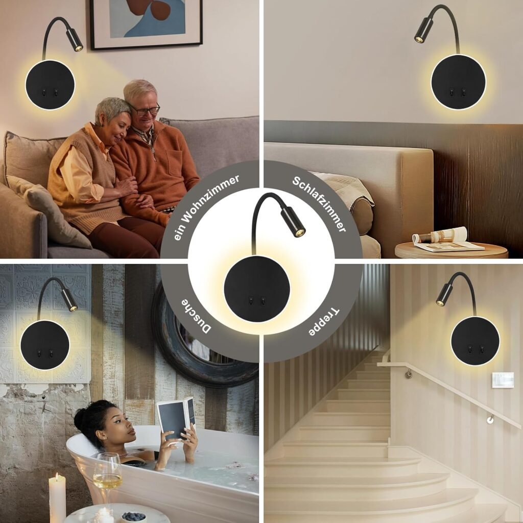 Verstelbare zwarte LED wandlamp 12W met warm licht 3000K voor lezen naast bed