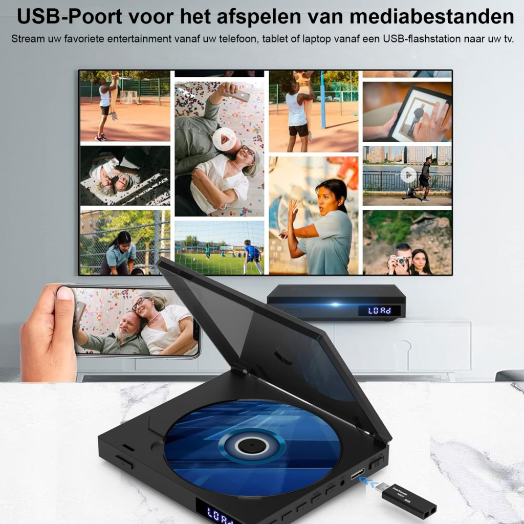 Draagbare DVD speler met 10,1 inch scherm, oplaadbare batterij en ingebouwde luidsprekers