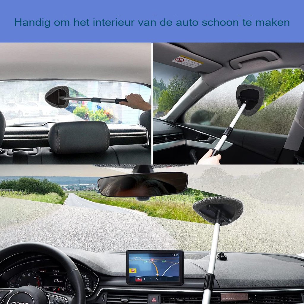 Autoruitreinigingsborstel met microvezelpads voor auto-interieur en voorruit
