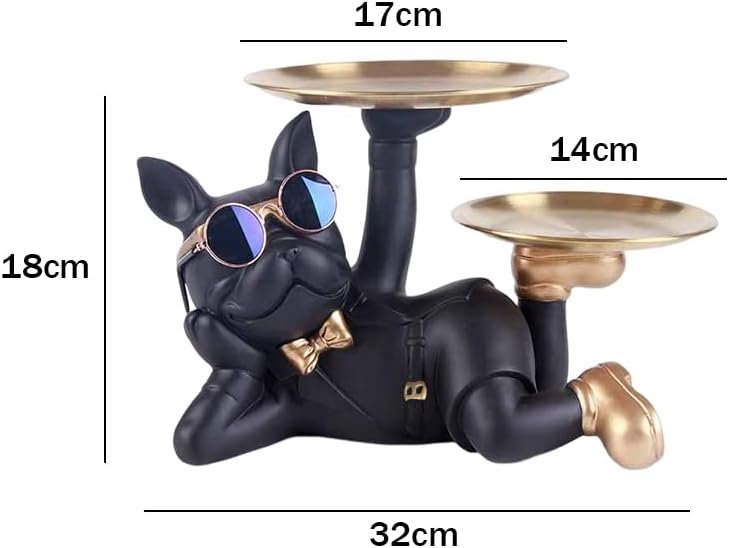 Franse Bulldog beeldje van hars met opbergtray voor sleutels en kleine voorwerpen