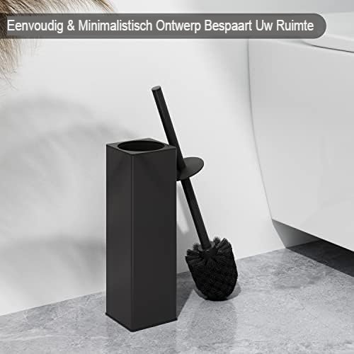 Siliconen toiletborstel met borstelkoppen voor hygiënische reiniging, zwart