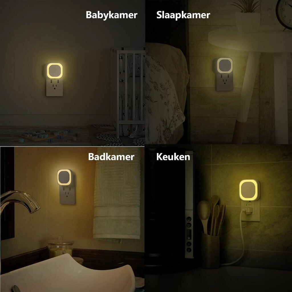 Stopcontact nachtlampje met schemersensor, set van 2, warm wit LED-lampje