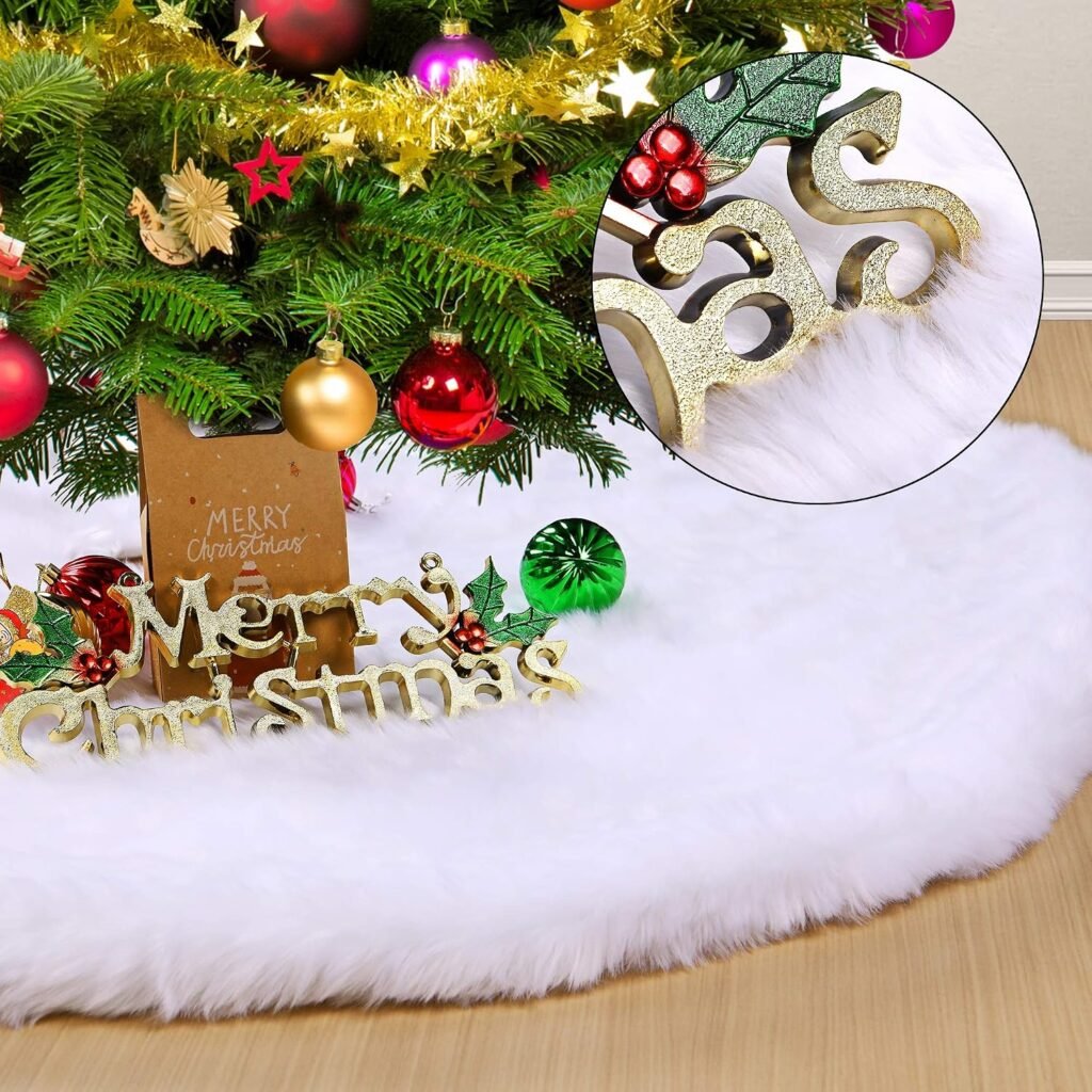 Kerstboomrok 120 cm - Wit Nepbont Kerstboomkleed - Grote Ronde Kerstboommat - Kerstversiering voor Kerstmis en Nieuwjaar