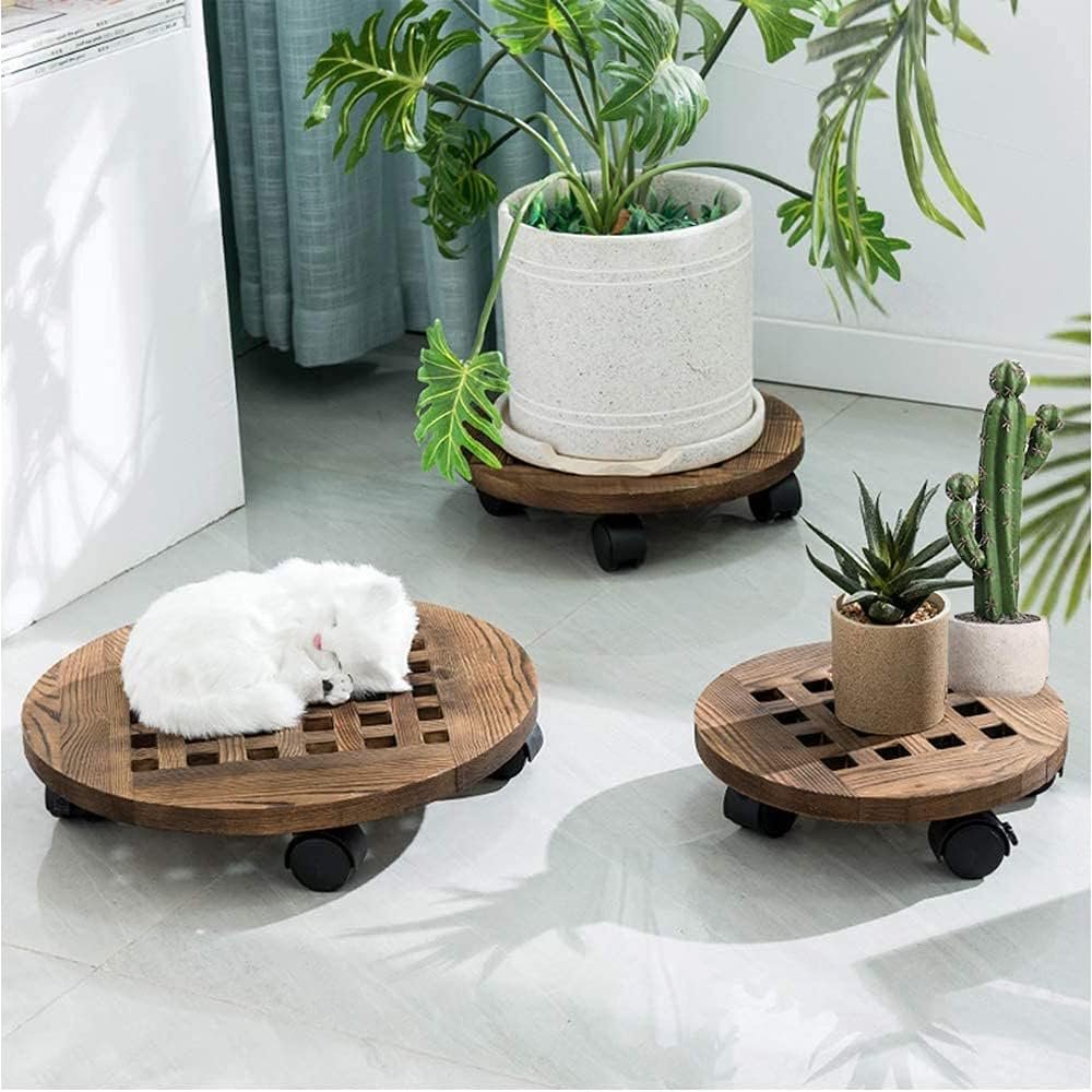 Houten Plantenbak met Wielen - 360° Draaibaar - Waterdicht en Geolied - Voor Binnen en Buiten - 25 cm - Bruin