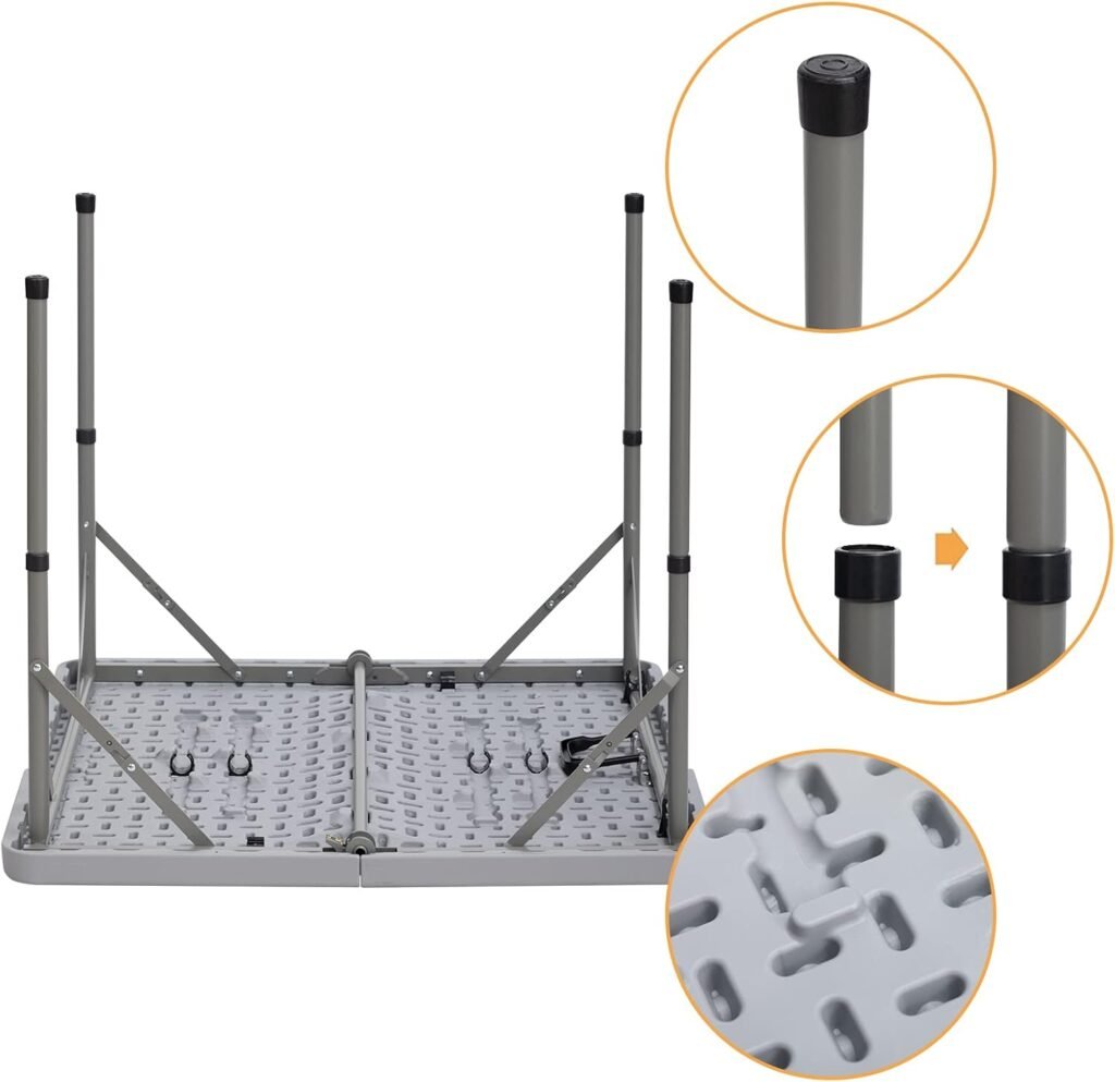Opvouwbare grijze campingtafel 87 cm met handvat voor tuin, BBQ en binnen- en buitengebruik