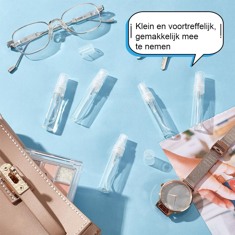 Hervulbare mini spuitflessen set met 30 transparante reisflesjes en etui