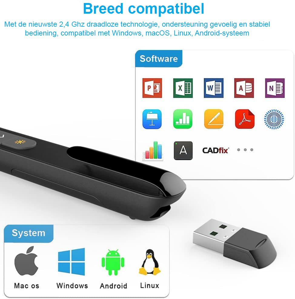Draadloze Presentatie Clicker - PowerPoint Presenter - USB Presentatieafstandsbediening - Oplaadbaar en Compact - Universele Compatibiliteit