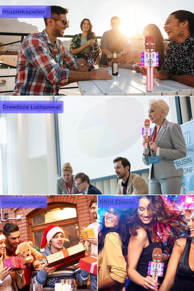 Bluetooth Karaoke Microfoon - Draadloze Microfoon met LED Verlichting - Ingebouwde Speakers - Voor Smartphones en Tablets