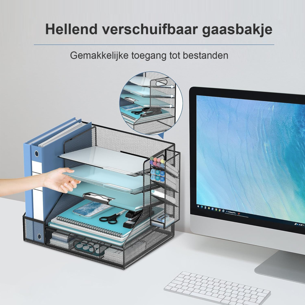 Bureau-organizer met dossierhouder en papierlade van zwart kunststof voor kantoororganisatie