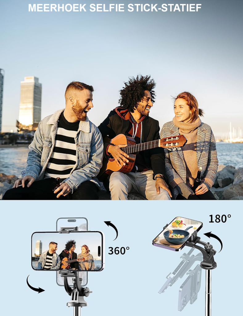 Verstelbaar statief met afstandsbediening voor camera en smartphone, 180 cm, universele houder