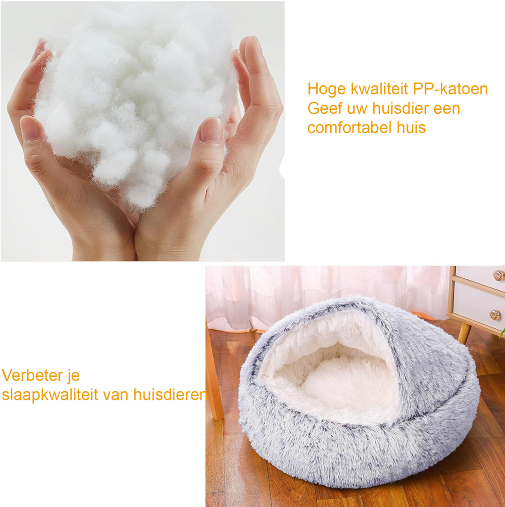 Grijs kattenbed in donutvorm van zacht pluche met antislip bodem voor kleine en middelgrote huisdieren