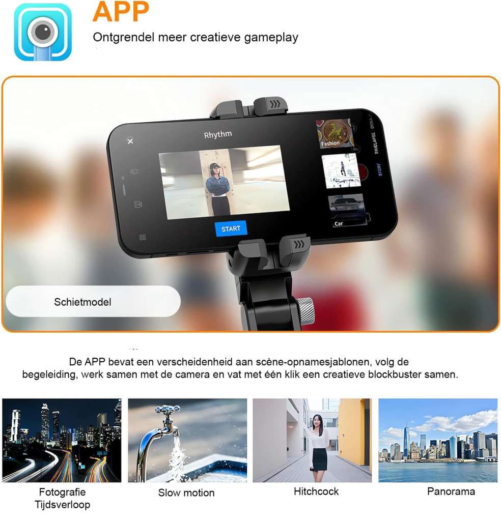 Smartphone gimbal stabilizer met Bluetooth, draagbare anti-shaking gimbal voor stabiele smartphonevideo’s en handsfree bediening.
