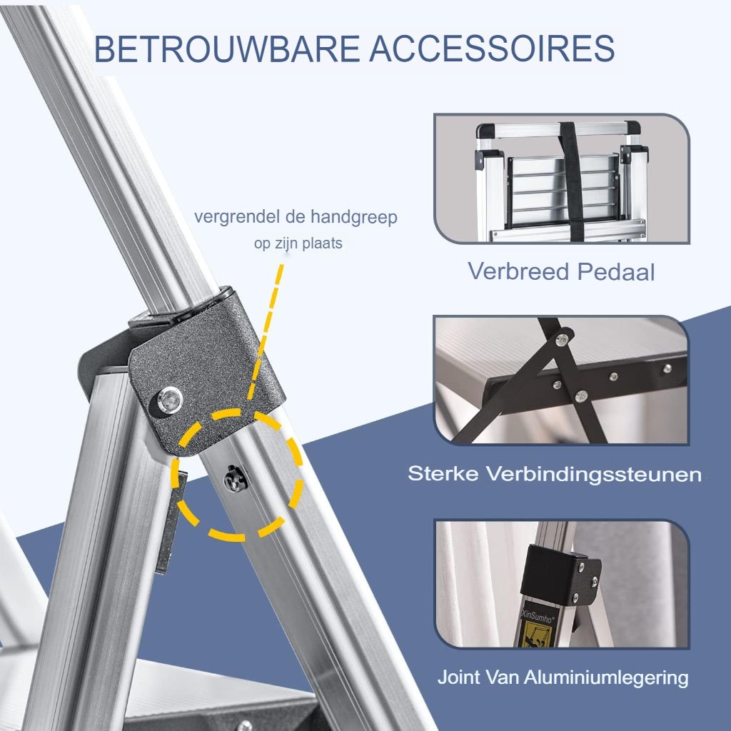 Telescopische aluminium ladder met 5 treden, handrail en antislip, draagvermogen tot 150 kg