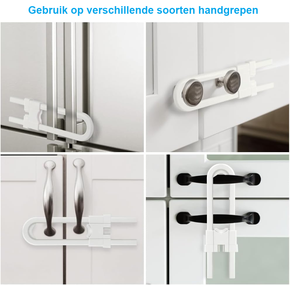 Zelfklevend kinderslot voor kastjes en laden, verstelbare U-vormige kinderbeveiliging zonder boren