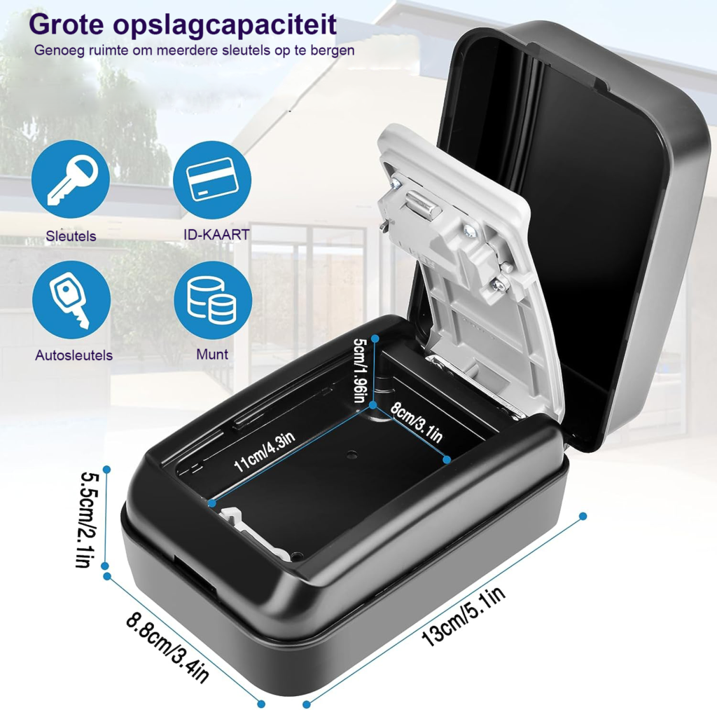 Sleutelkastje voor Buiten met Code - Waterdicht Sleutelkluisje - Combinatieslot - Sleutelbeheer - Groot Opslagcompartiment